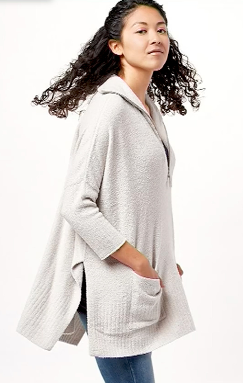 NWT BAREFOOT DREAMS FOG GRAY COZYCHIC LITE HALF ZIP ROLLED EDGE TUNIC SWEATER 1X
